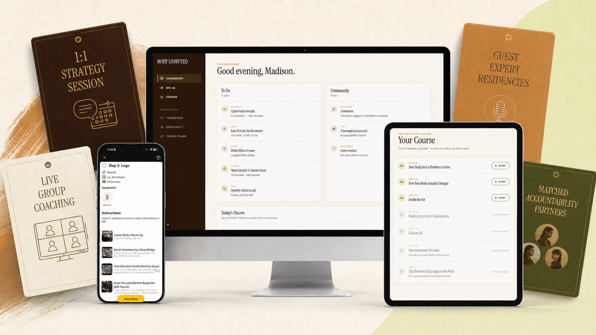 Body Unmuted app dashboard and membership materials